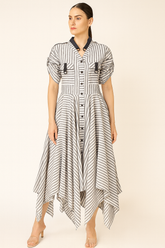 GREY AND WHITE STRIPE LINEN HANDKERCHIEF DRESS